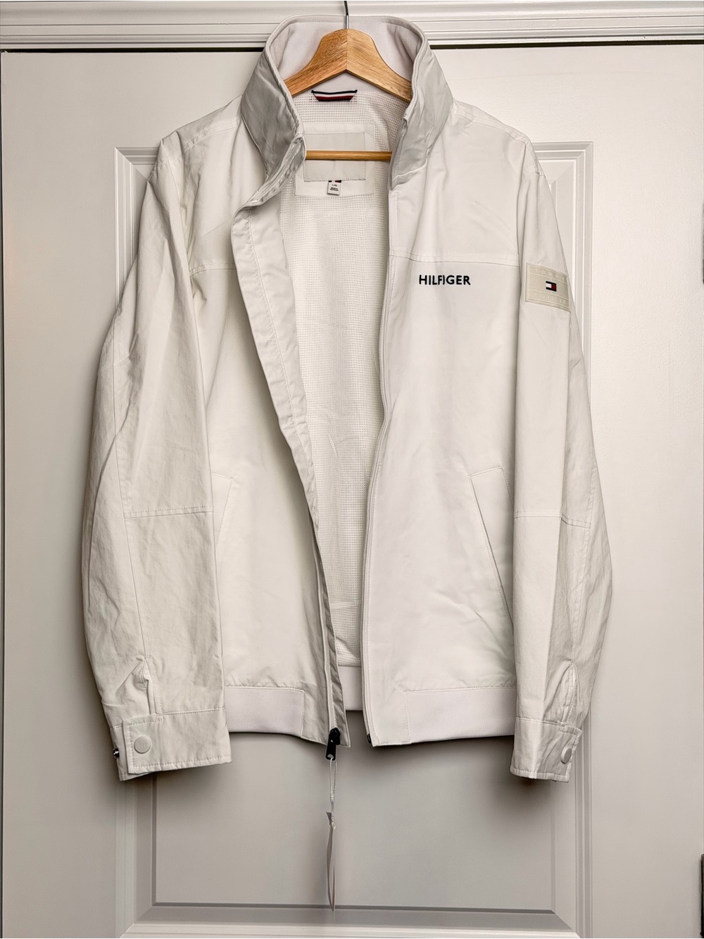 Tommy Hilfiger Men's White Lightweight Zip Jacket with Stand Collar